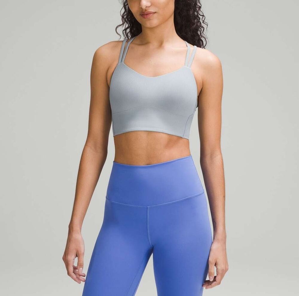Lululemon Like a Cloud Ribbed Longline Bra Size 2 Teal Yoga Pilates Lounge Gym